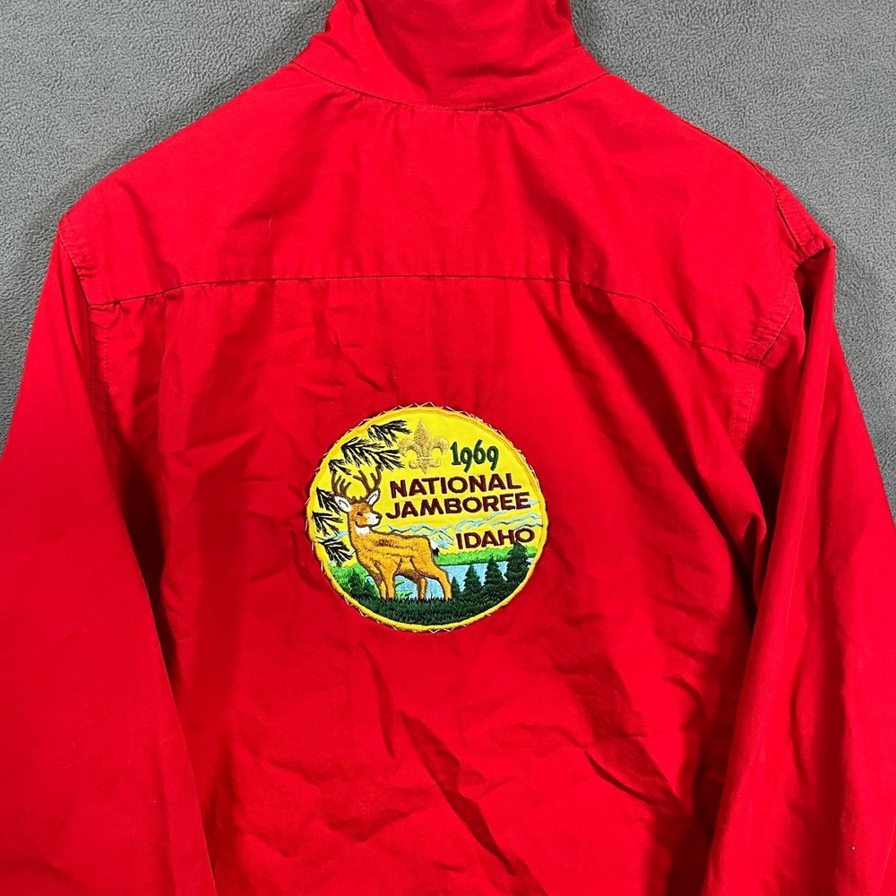 Vintage Boy Scouts of America 1969 National Jamboree Idaho Red Jacket Mens L